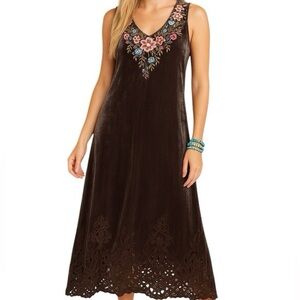 Johnny Was Britton Velvet Embroidered Sleeveless V Neck Maxi Dress Small